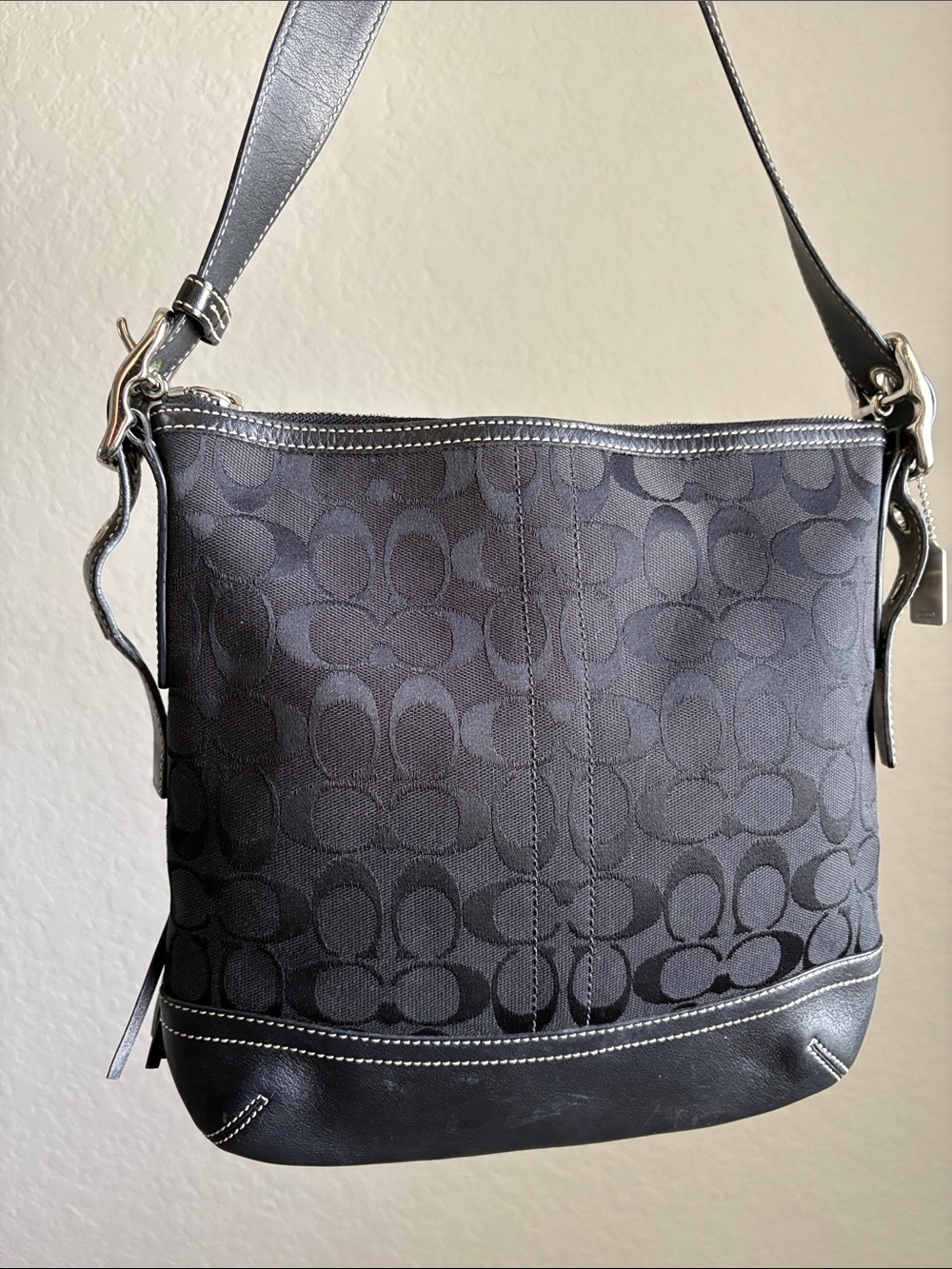 Coach Classic Black Signature Canvas/Leather combo Crossbody Bag - Picture 6 of 15